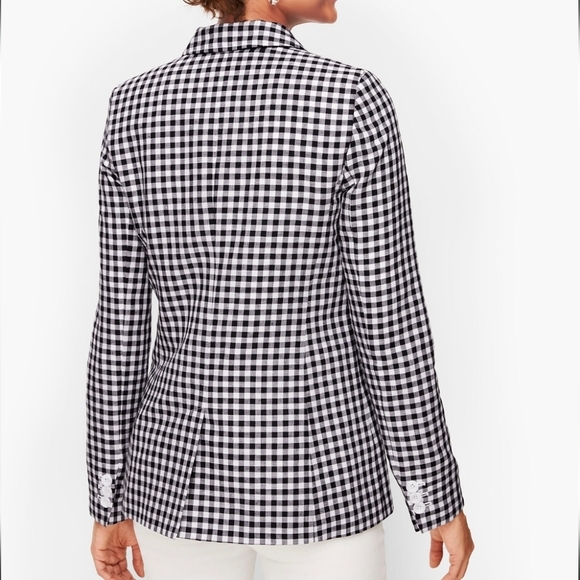 Talbots Classic Blazer Linen / Cotton Blend B&W Gingham NWOT *Flaw - Size 14WP - Picture 3 of 15